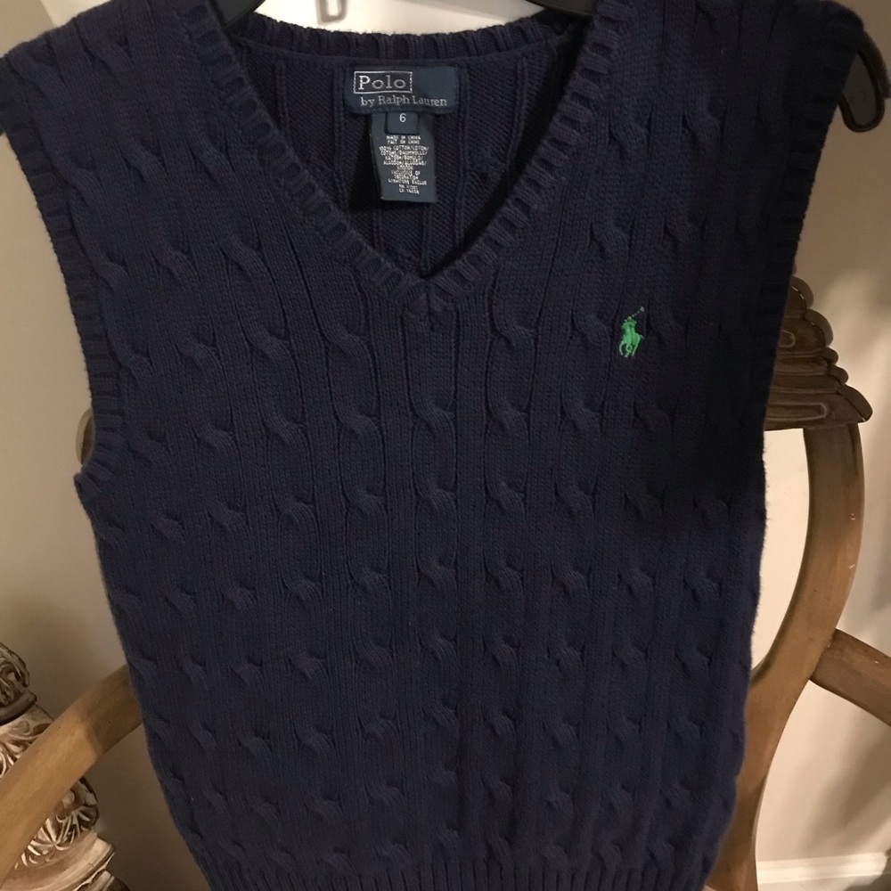 Ralph Lauren boys cable navy blue vest size 6